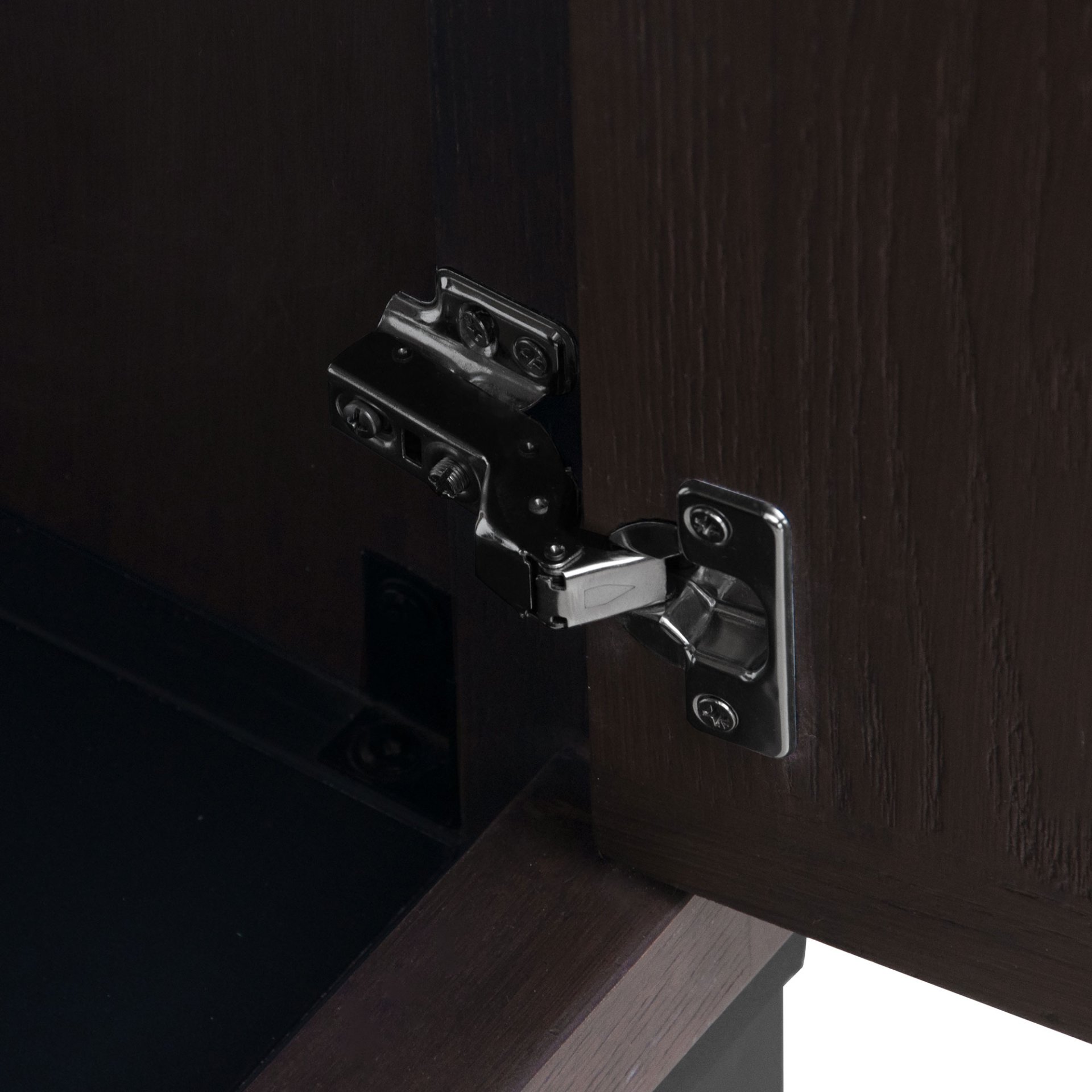 Modern Freestanding Bathroom Vanity With White Ceramic Sink, Hot And Cold Faucet, 2 Door Cabinet & Open Iron Shelf, Magnesium Oxide And Iron Frame - Walnut - Image 20