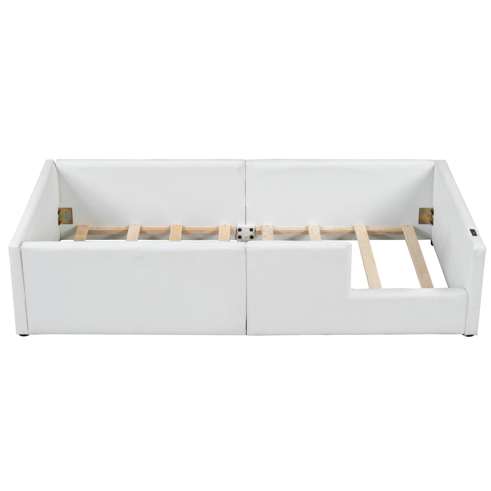 Twin Size Upholstered Platform Bed With Guardrail And Charging Station - White - Image 9