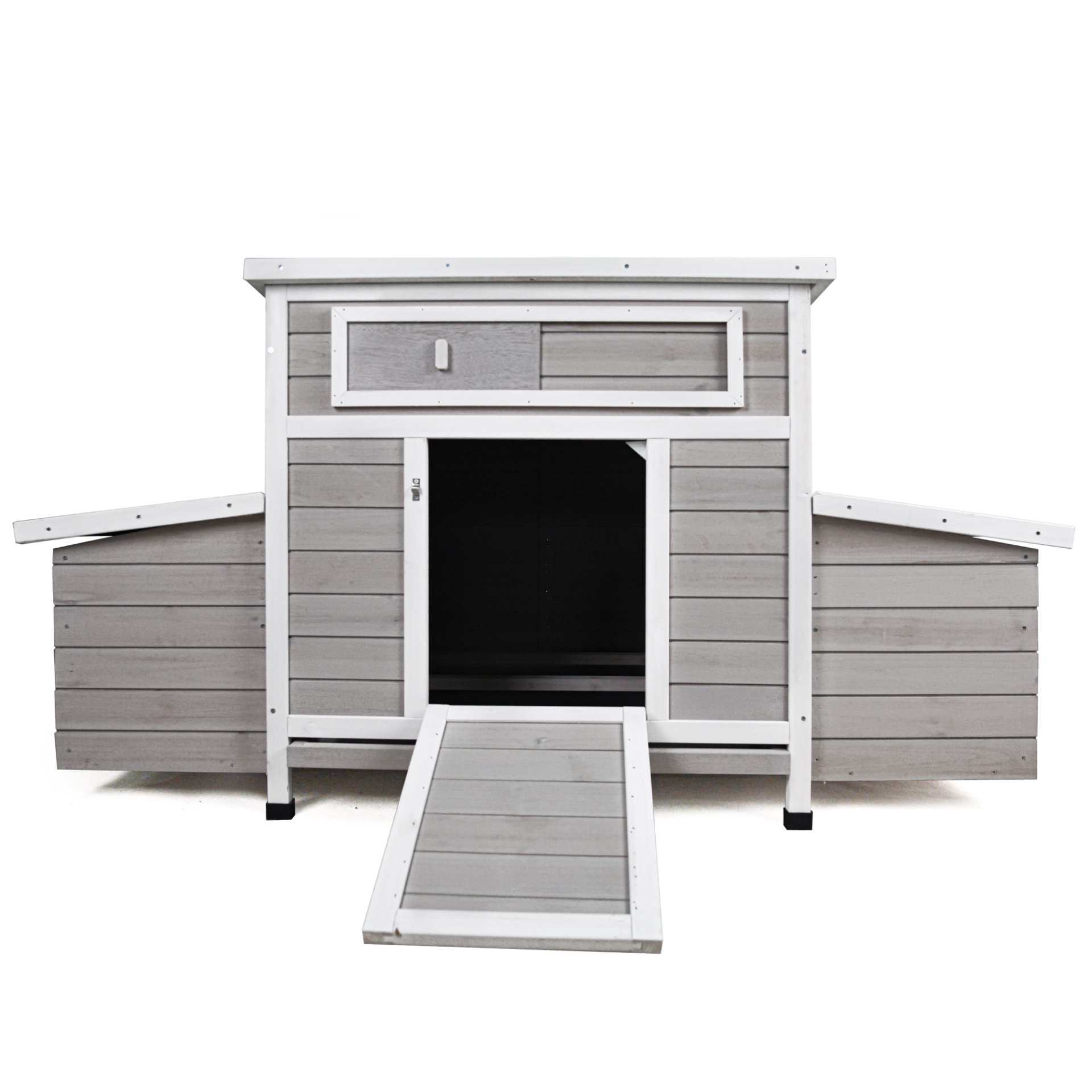 Large Chicken Coop Outdoor Hen House With 2 Sides Nesting Boxes - Gray / White Matte - Image 7