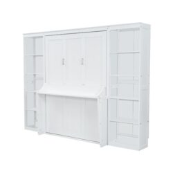 Full Size Murphy Bed With Desk And Bookshelf - White