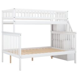 Twin Over Full Stairway Bunk Bed With Storage - White