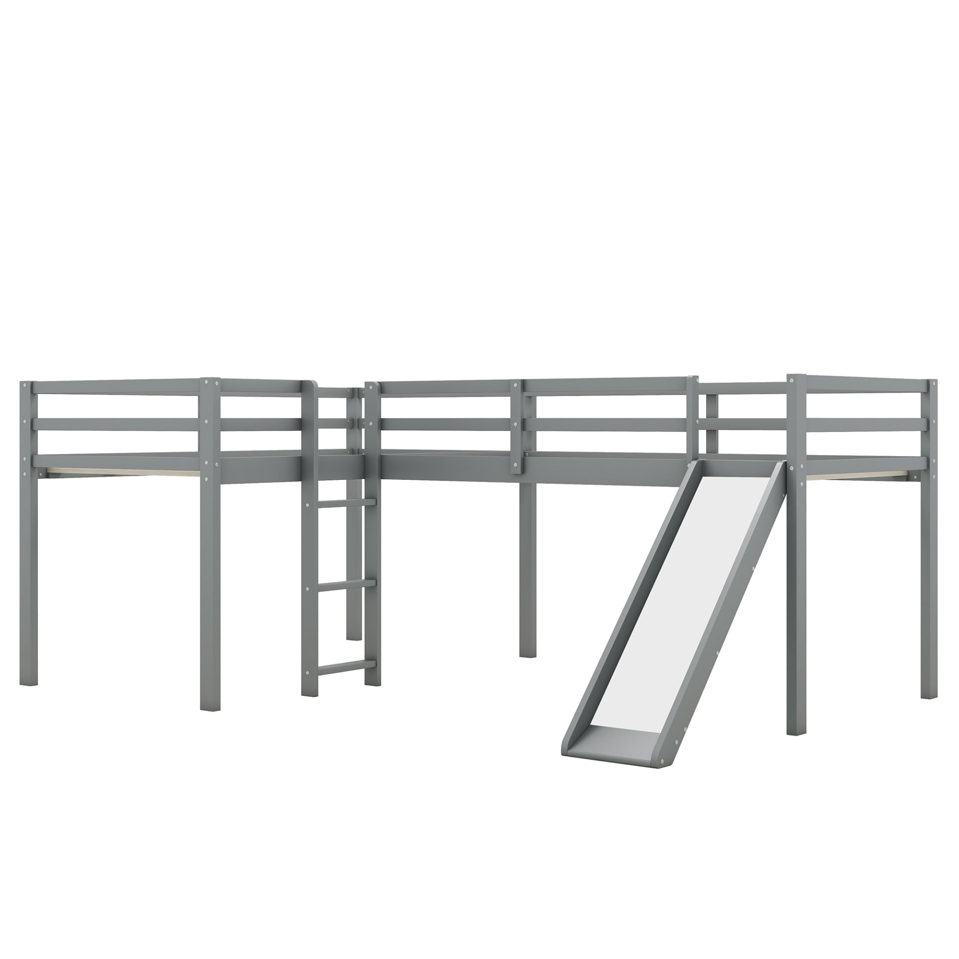 L-Shaped Twin Size Loft Bed With Ladder And Slide - Gray - Image 13