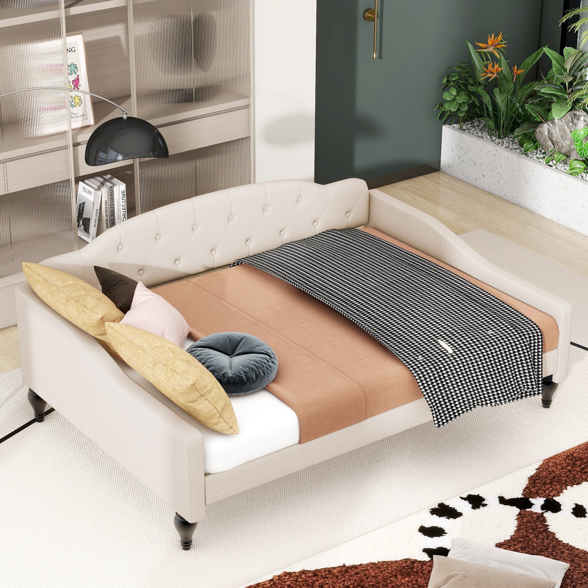 Full Size Upholstered Tufted Daybed - Beige - Image 5