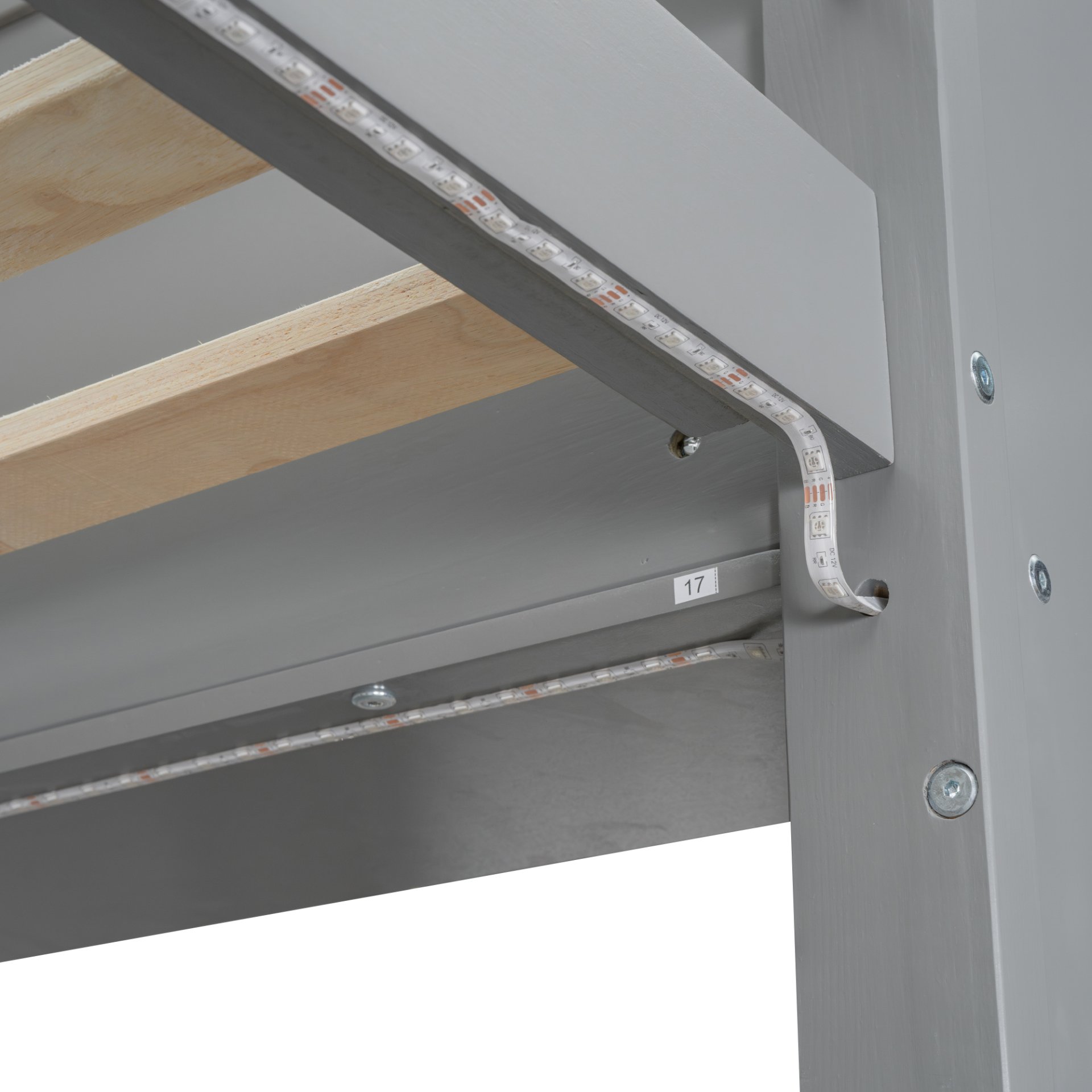 Twin Size Gaming Loft Bed With Desk, Multi Storage Shelves, LED Lighting, And Hanging Clothes Rack - Gray - Image 7