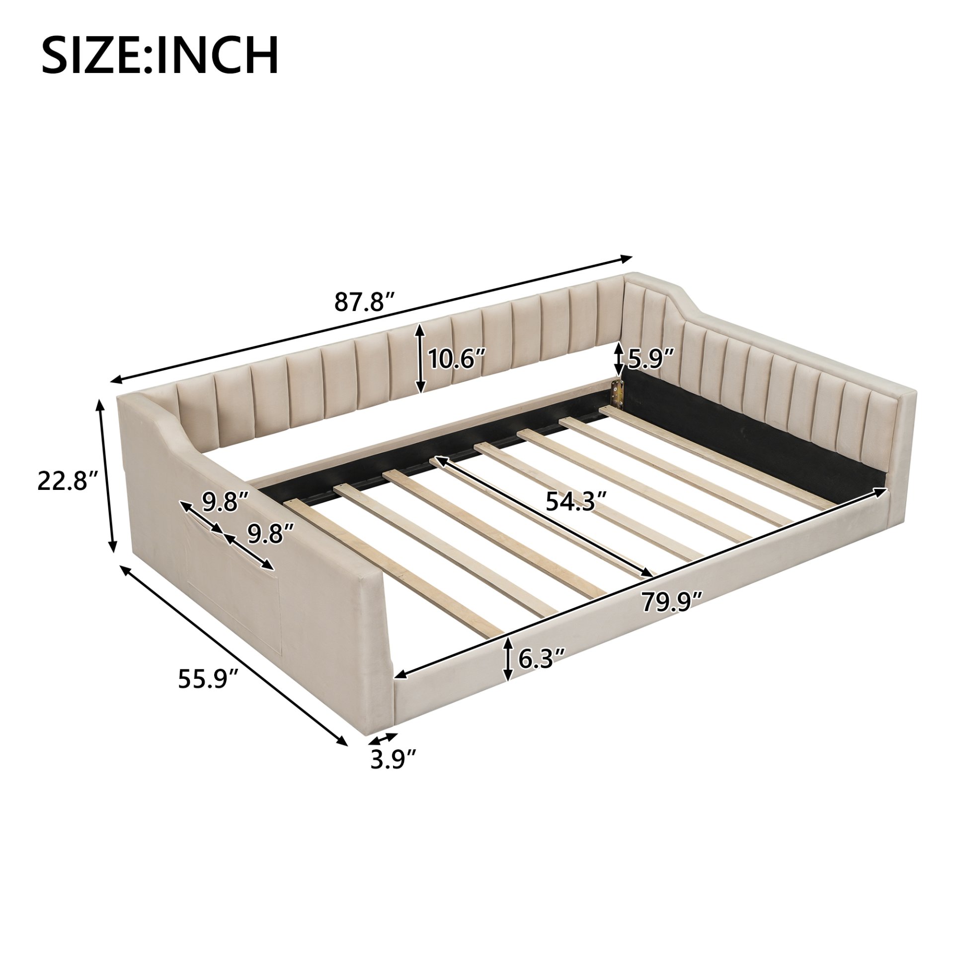 Full Long Upholstered Daybed With Side Storage And Tapered Legs - Beige - Image 3