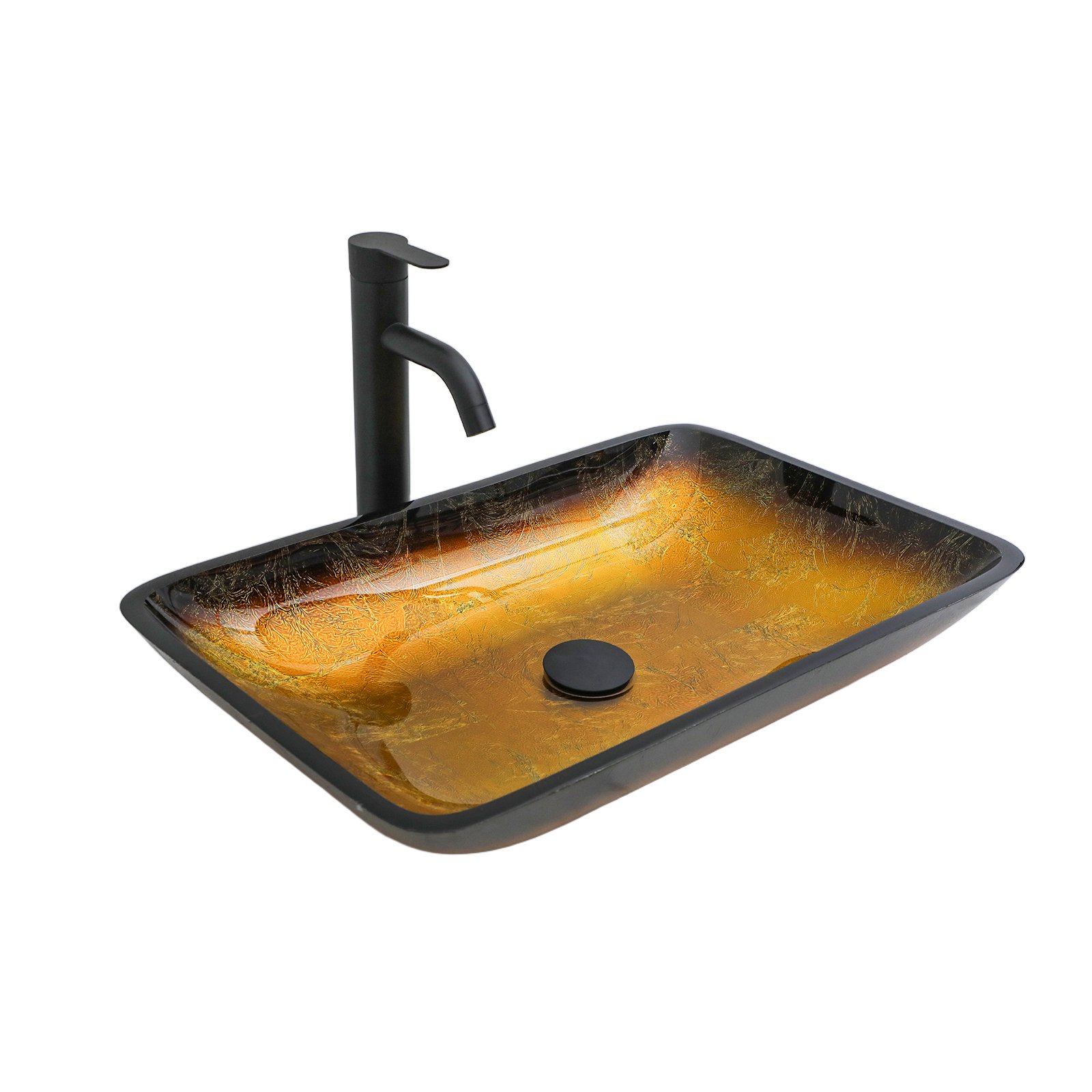 Gradient Vessel Sink Square Above Counter Bathroom Sink With Pop Up Drain - Gold - Image 8