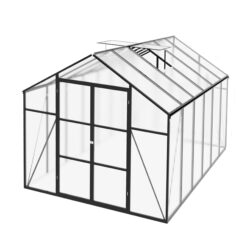 Greenhouse 8 X 12 Ft Polycarbonate Greenhouse With Raised Base And Anchor Frame In For Outdoor Backyard All Season Use - Black