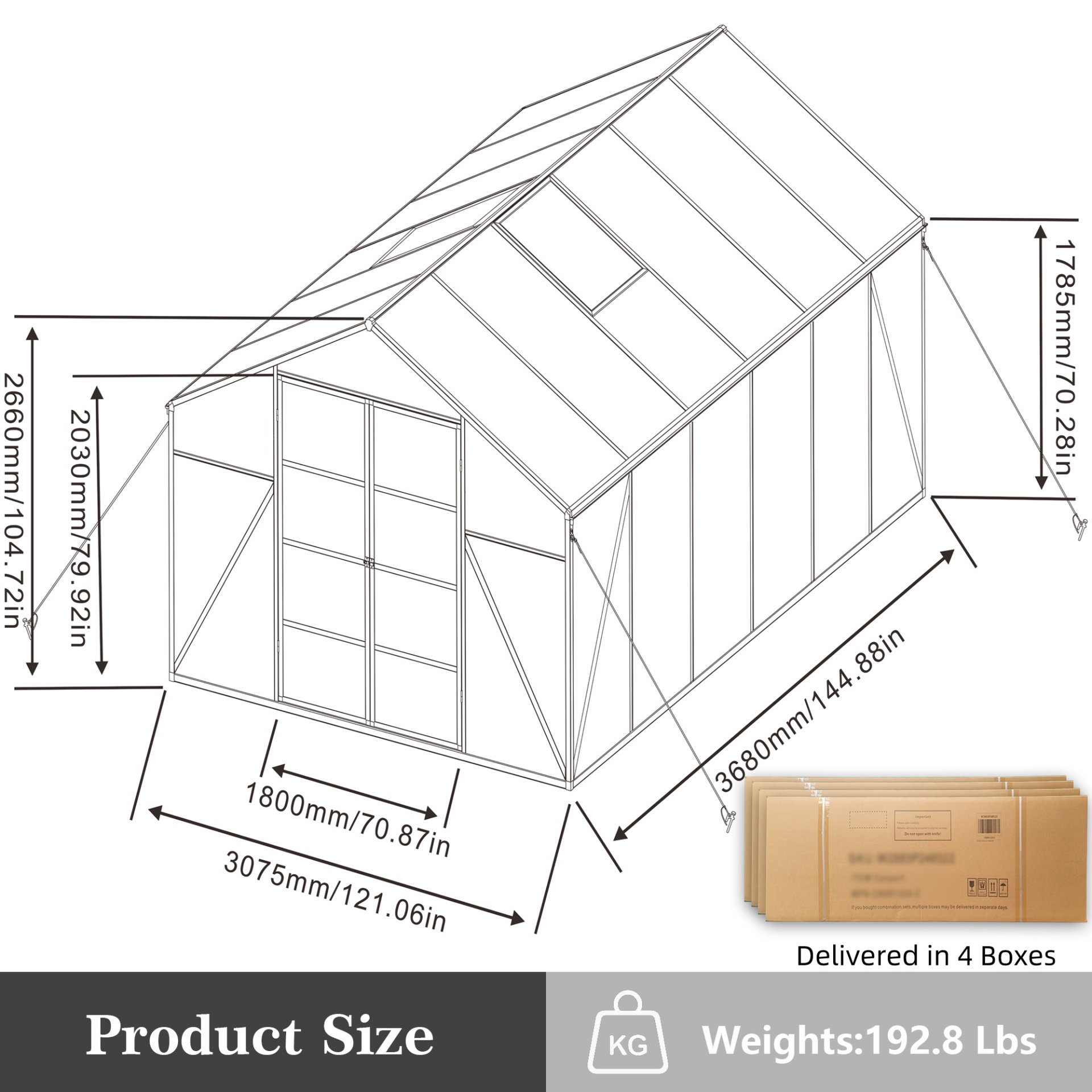 Gain Height Windproof Greenhouse 10 X 12 Ft, All Season Outdoor Garden Shelter - Black - Image 3