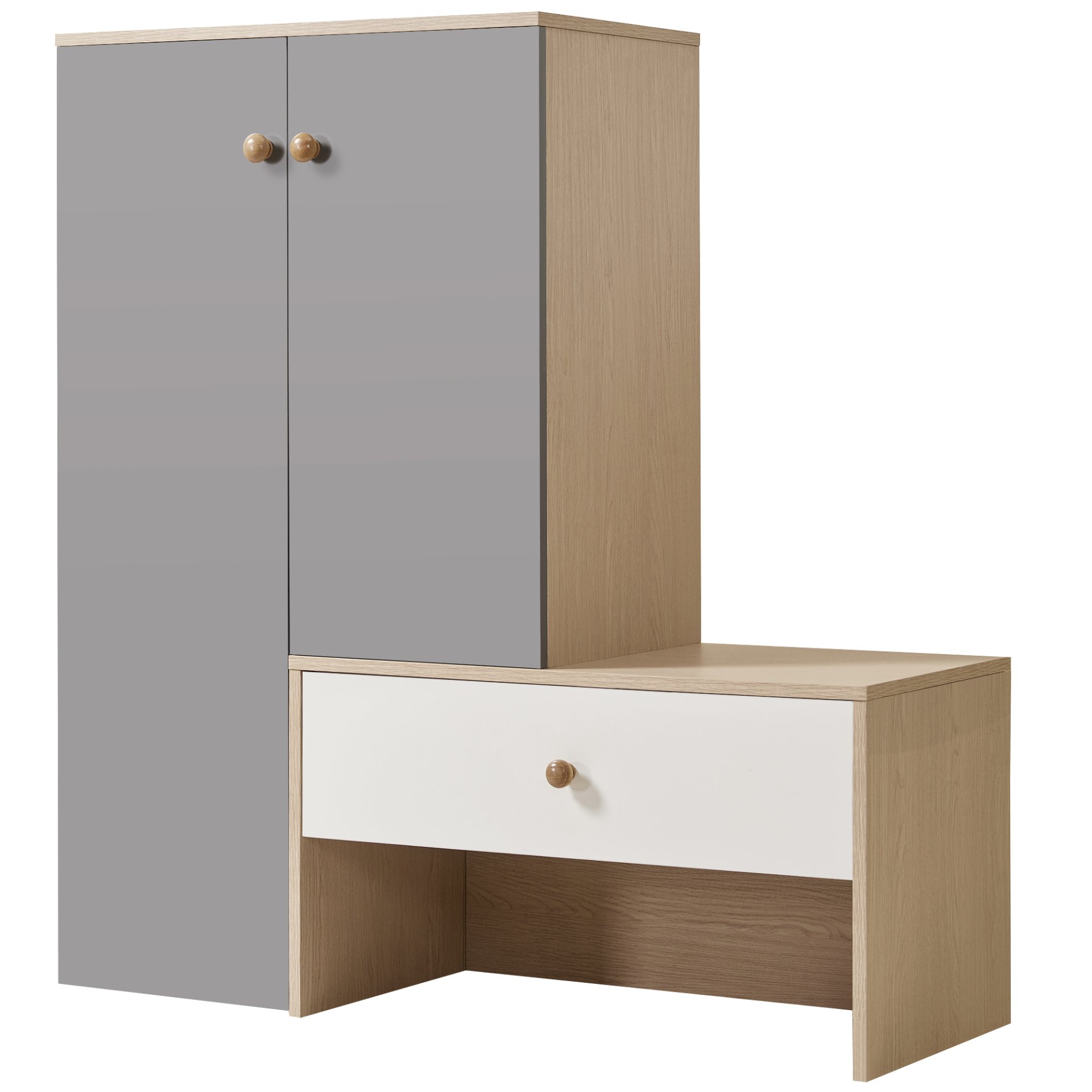 Modern Multi Functional Shoe Storage Bench & Cabinets With Adjustable Shelves - Gray / Natural Wood / White - Image 6