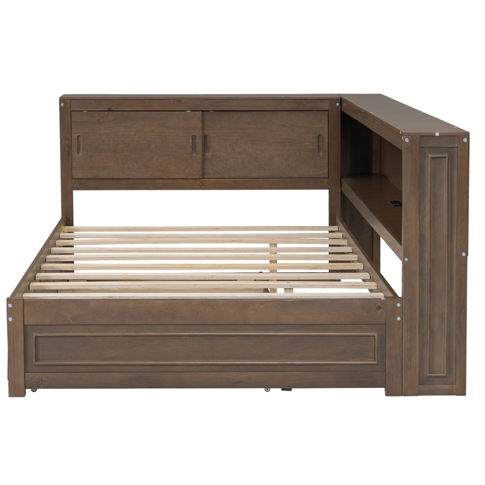 Full Size Daybed With Storage Shelves, LED, USB, And Trundle - Wood - Image 7