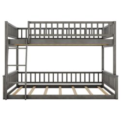 Full Long Over Queen Bunk Bed With Ladder And Guardrails - Gray
