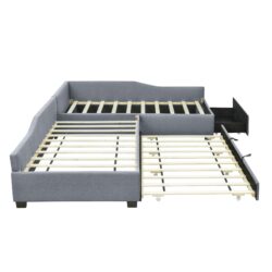 Upholstered Double Twin Daybed With Trundle And Drawer - Gray