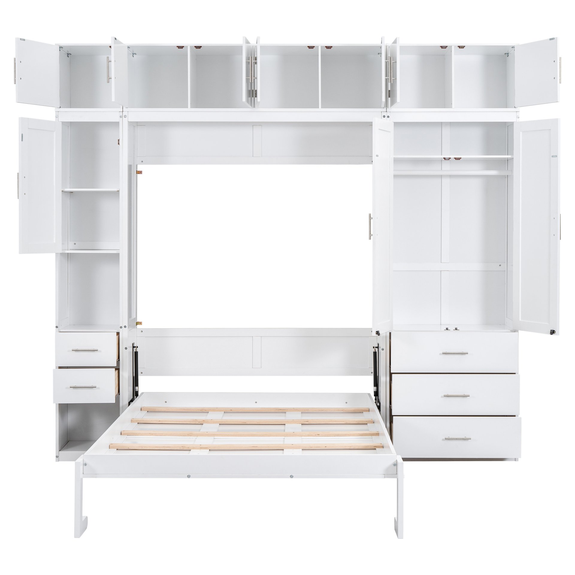 Full Size Murphy Bed With Lockers And Wardrobes - White - Image 16