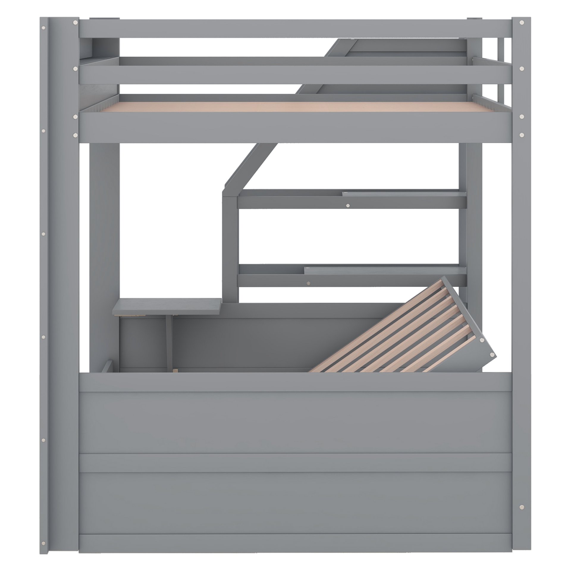 Wood Full Size Convertible Bunk Bed With Storage Staircase, Bedside Table, And 3 Drawers - Gray - Image 17