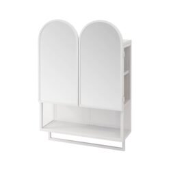 Double Arched Mirror Cabinet With 2 Doors, Wall Cabinet Featuring Adjustable Shelves And Towel Rack - White