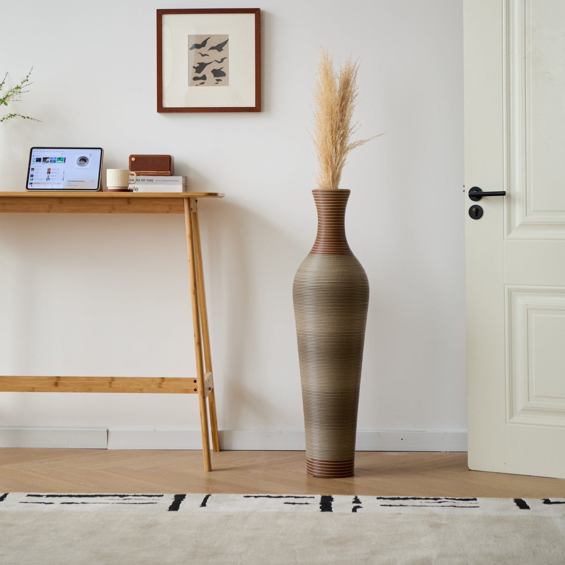 Tall Vase - Brown Decorative Floor Vase, Classic Neat Floor Vase Tall Freestanding Flower Holder, Artificial Rattan Vase, Floor Vase, Flower Holder For Home Decor - Gray - Image 8