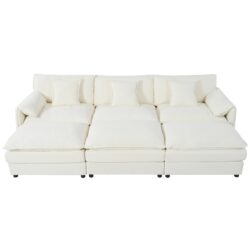 Modular Oversized Deep Seat Sectional Cloud Sofa Sleeper With 3 Ottomans & Soft Pillows - Beige