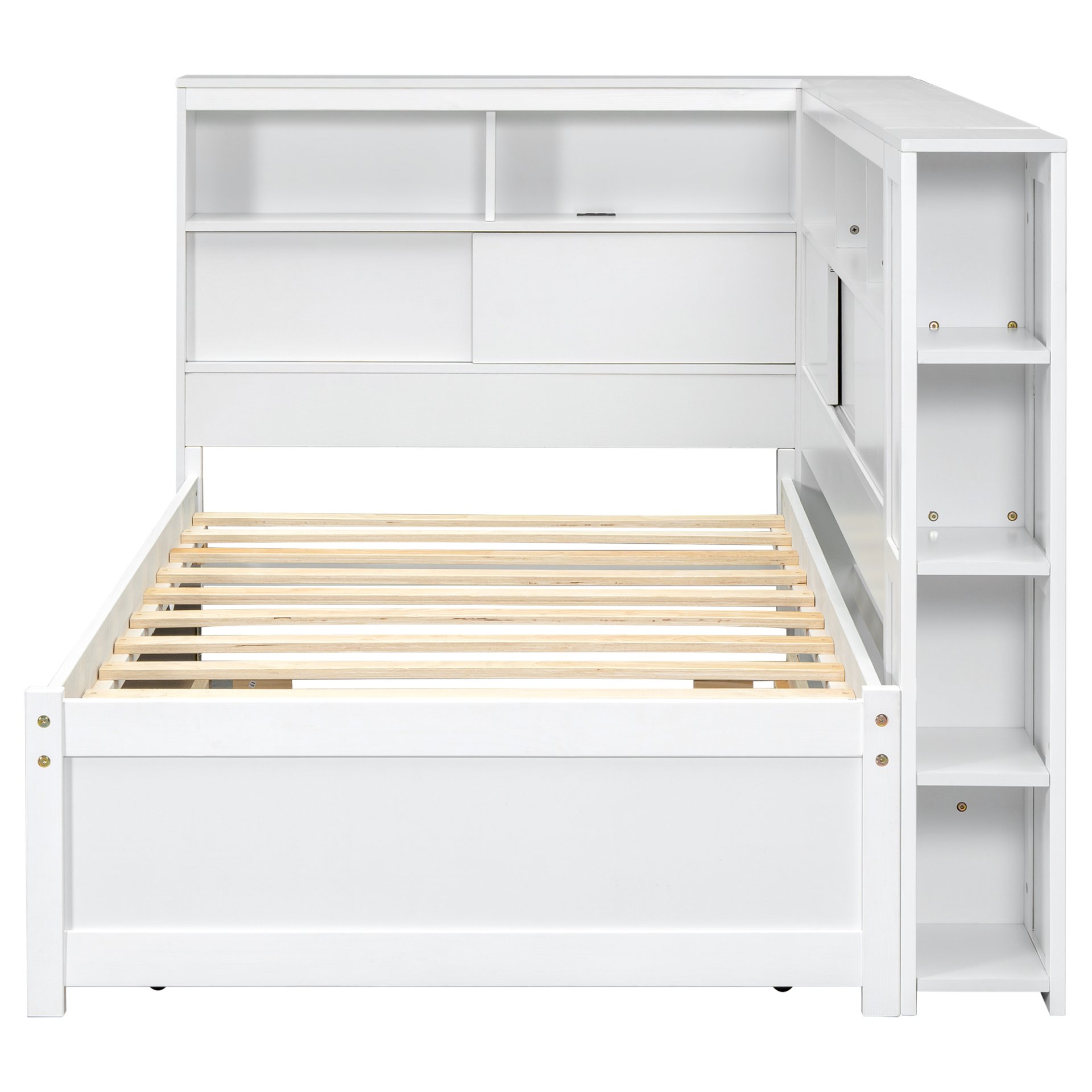 Twin Size Daybed With Storage Shelves, USB Charging, And Trundle Bed - White - Image 12
