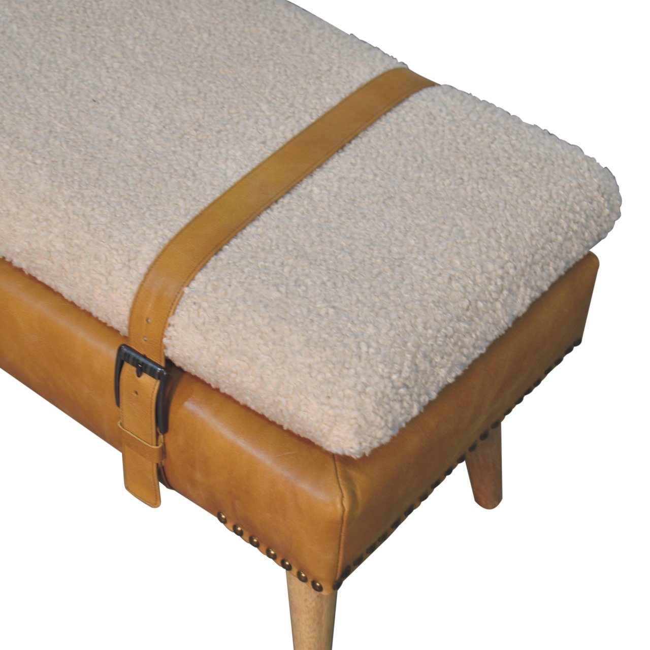 Bouclé Buffalo - Hide Leather Bench - Brown - Image 5
