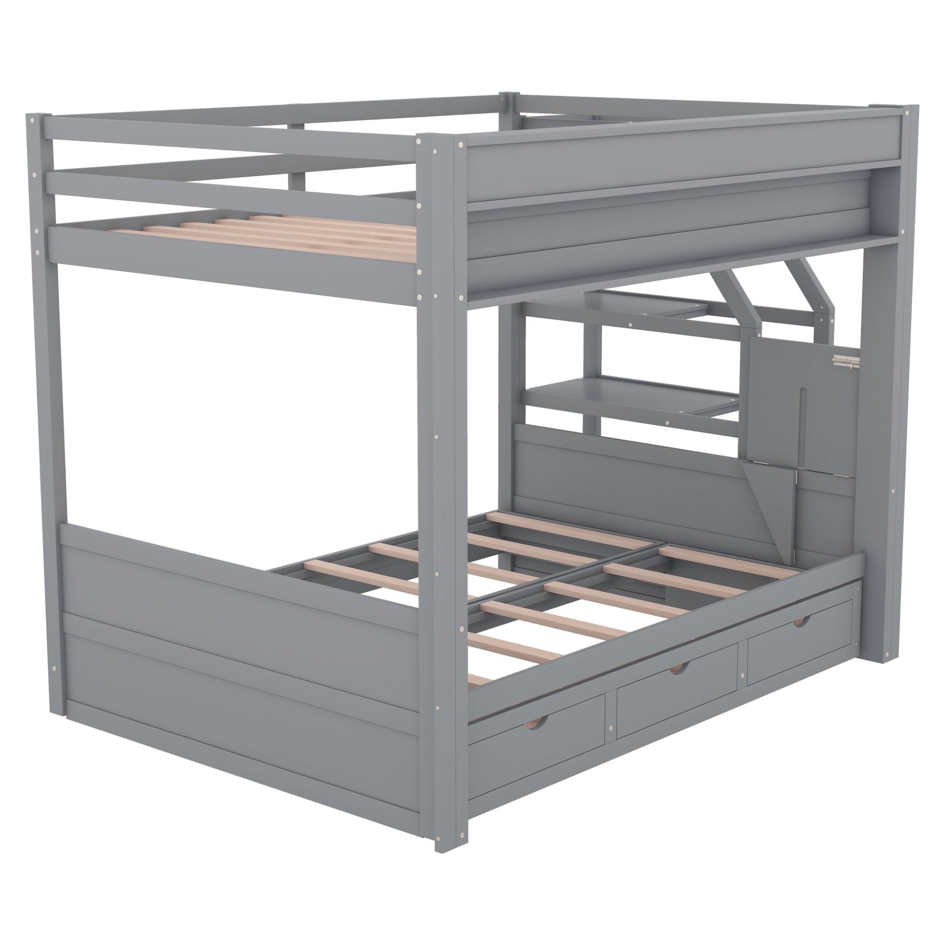 Wood Full Size Convertible Bunk Bed With Storage Staircase, Bedside Table, And 3 Drawers - Gray - Image 10