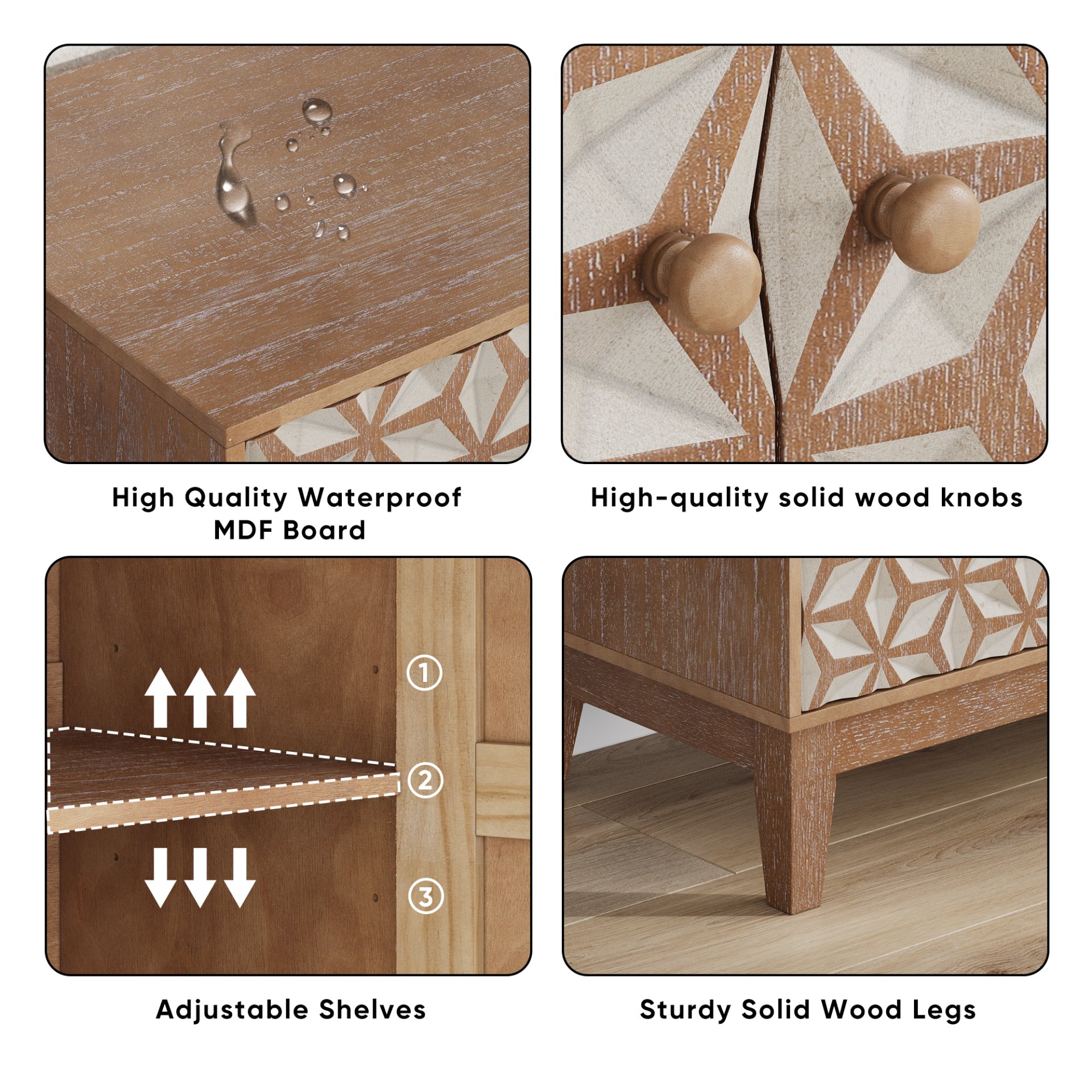 Geometric Design Sideboard With 2 Doors And Adjustable Shelves - Tangerine / Walnut - Image 7