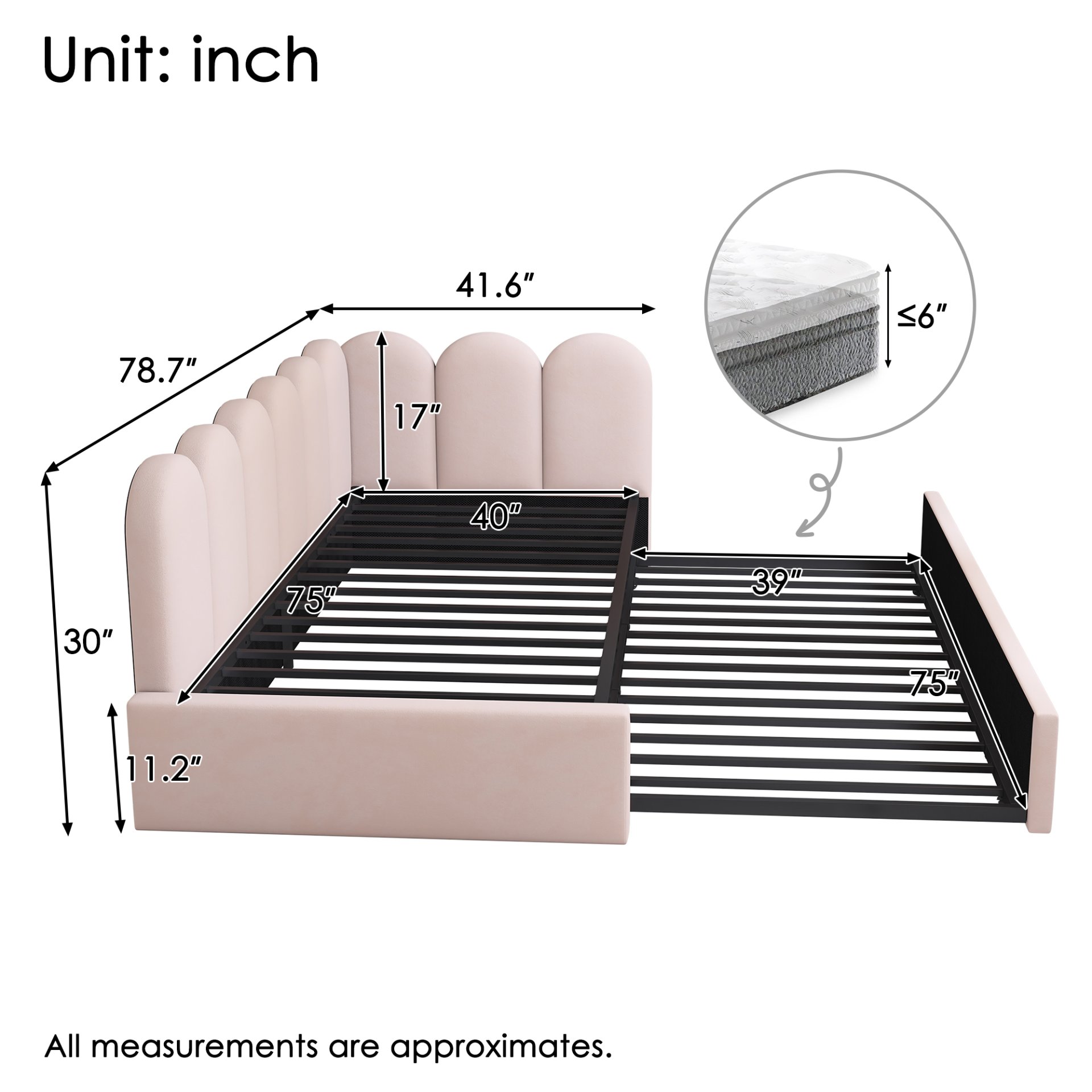 Twin Size Sofa L-Shaped Daybed With Pull Out Twin Bed - Pink - Image 3