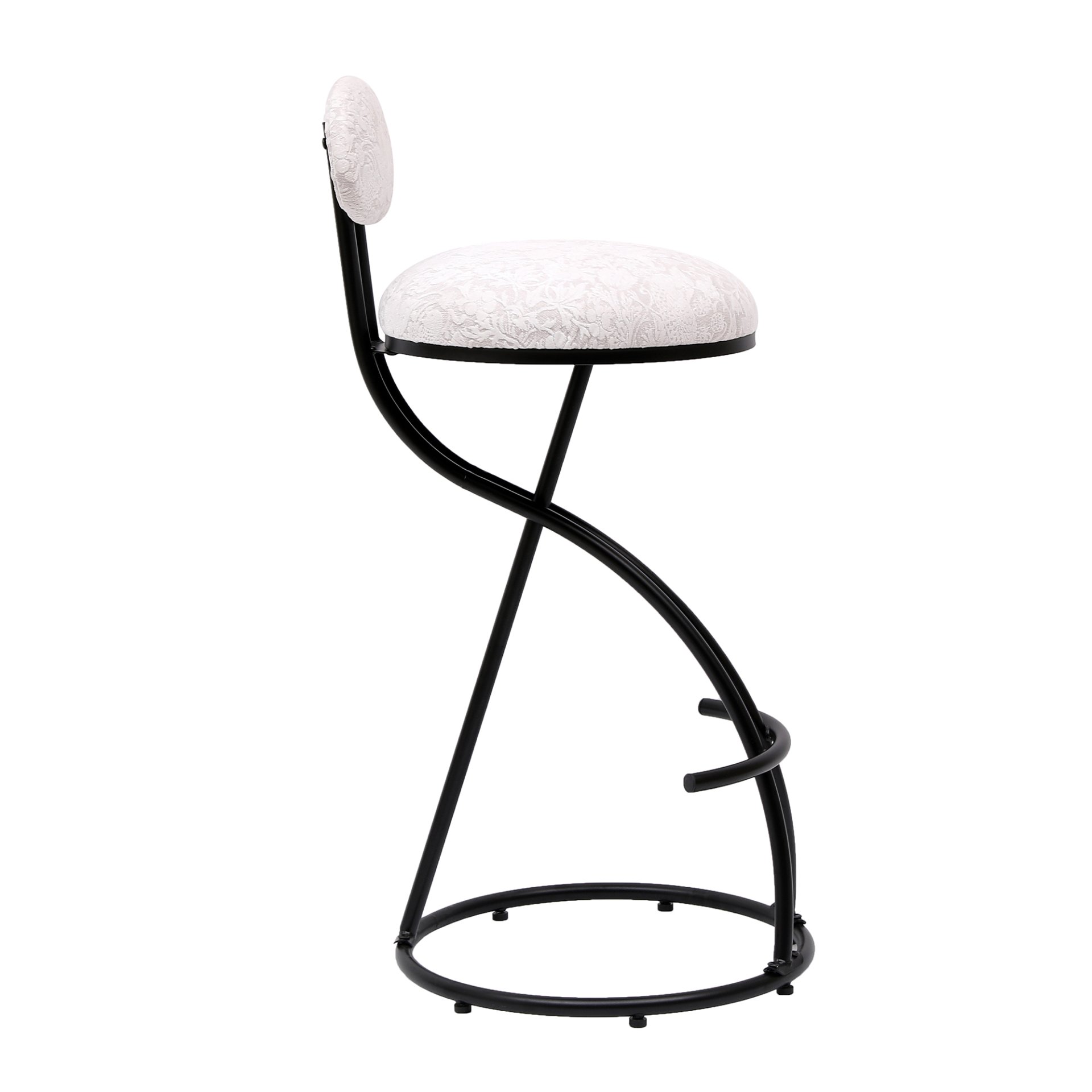 Round Print Bar Stools (Set of 2) Metal Upholstered Chairs For Kitchen Island & Dining Rooms - Black & White Print - Image 11