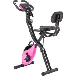 Workout Bikes, Folding Stationary For Home With 16 Level Magnetic Resistance, Indoor Exercise Equipment With Heart Rate Sensor & LCD Monitor - Pink