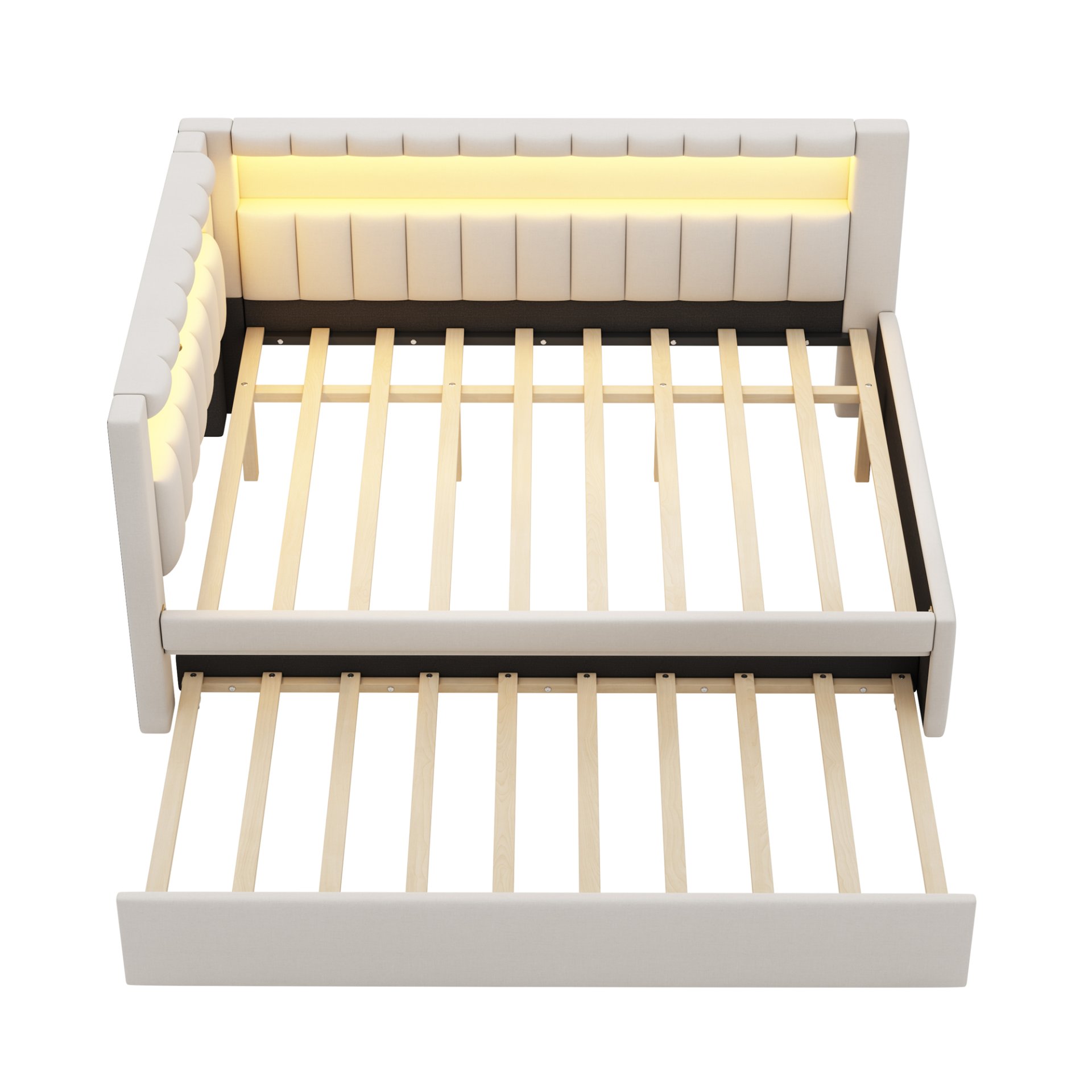 Full Size Upholstered Platform Bed With USB Ports, LED Belt And Trundle - White - Image 9