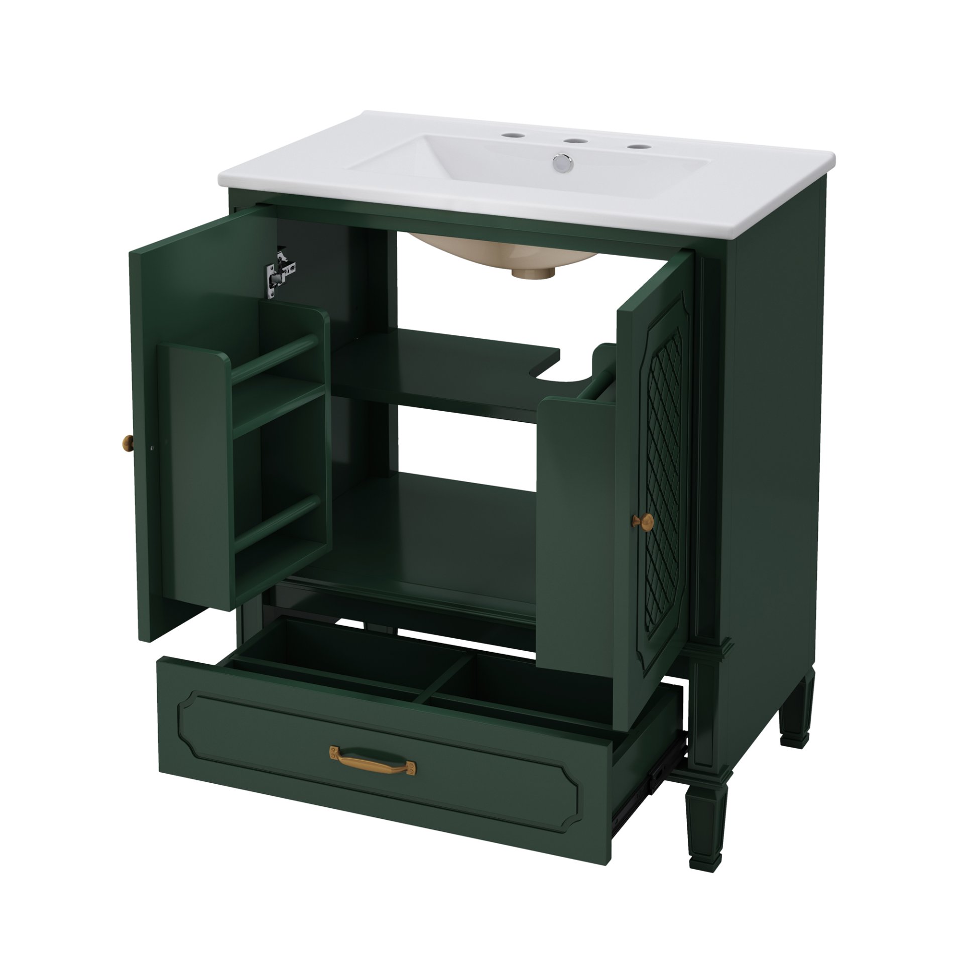 30" Bathroom Vanity With Sink, Soft Closing Door, Multi Functional Storage - Green - Image 13