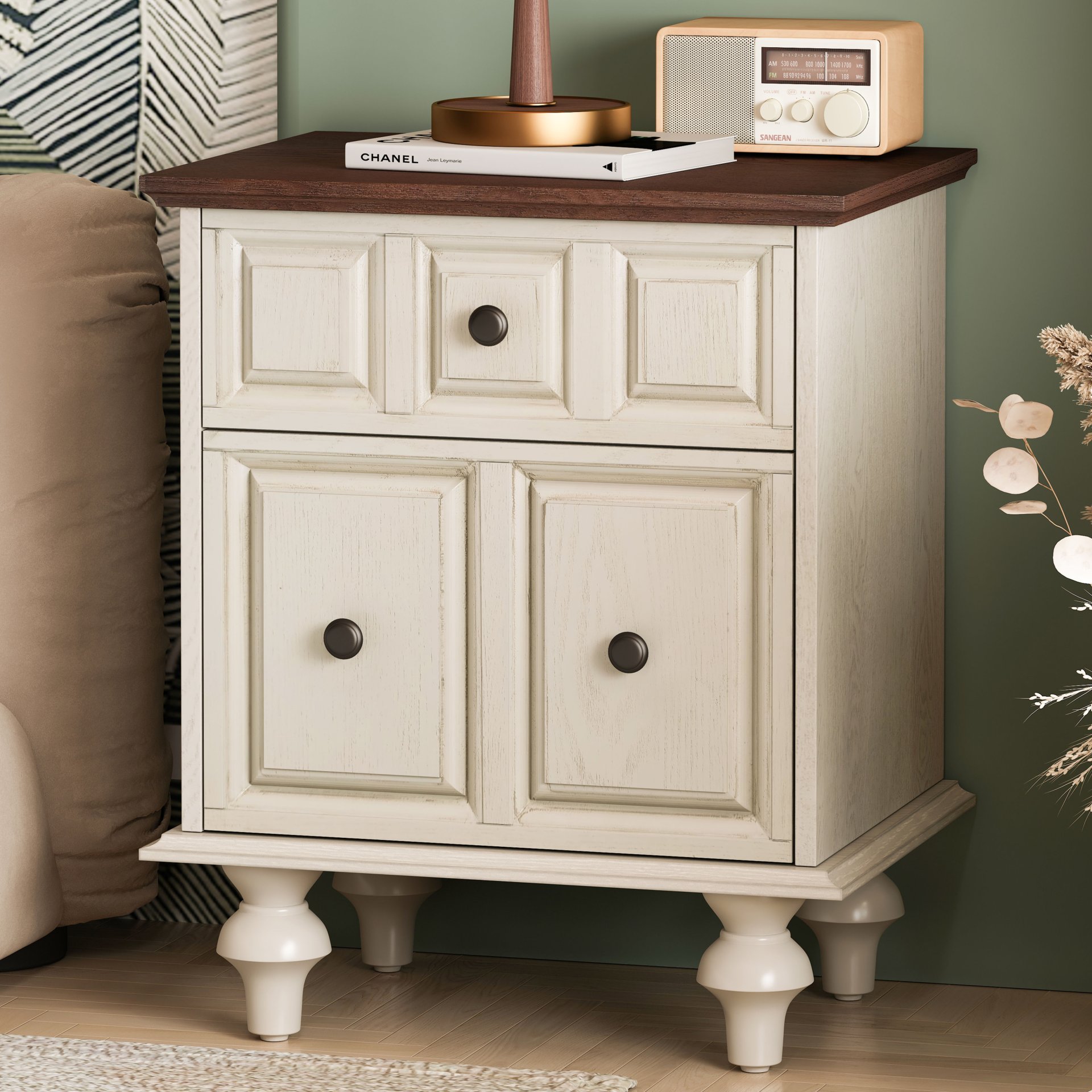 Nightstand With 2 Drawers And Roman Column Legs - Antique White - Image 5