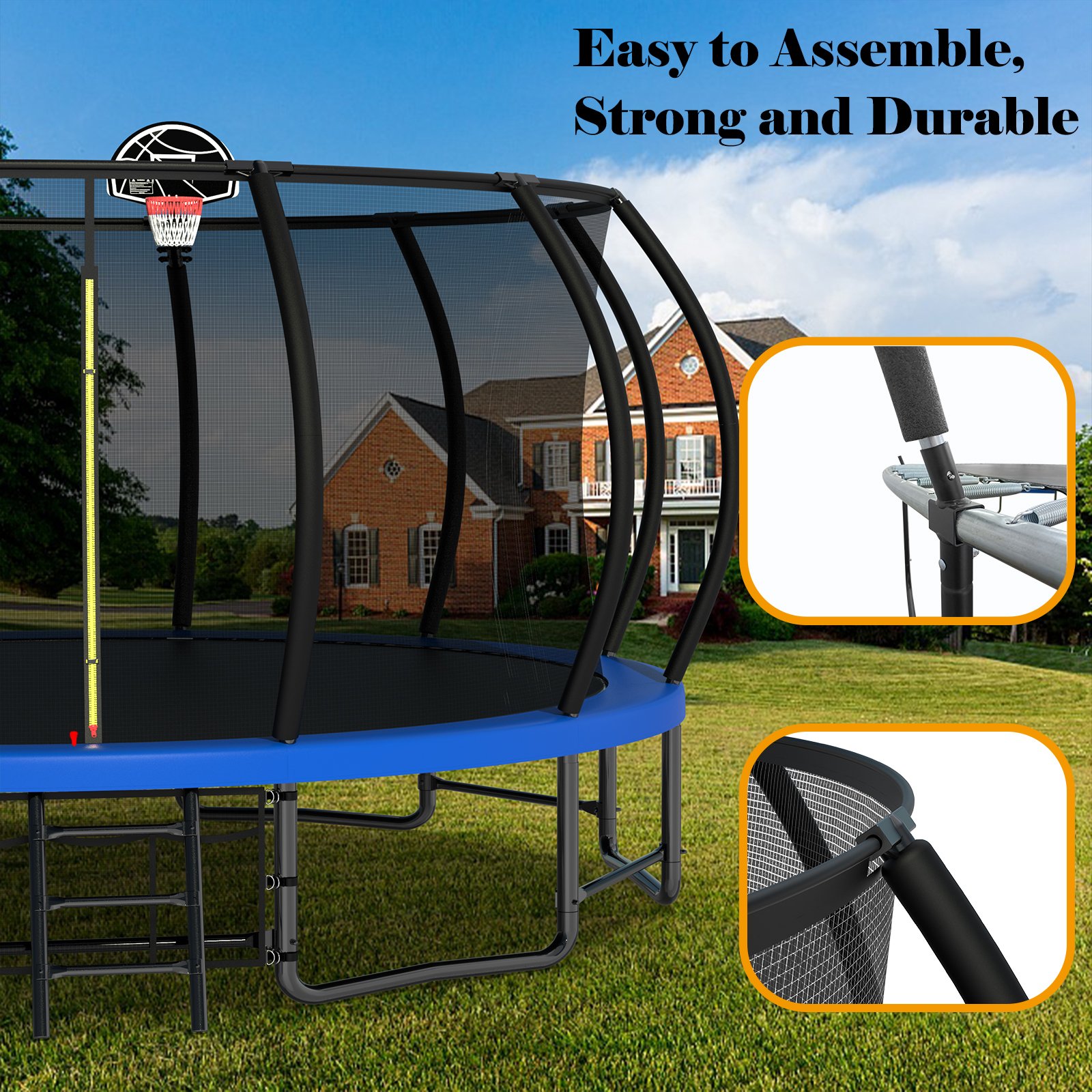 Outdoor Trampoline For Kids And Adults, Pumpkin Trampolines With Curved Poles, Heavy Duty Trampoline Anti-Rust Coating Astm Approval - Blue - Image 8