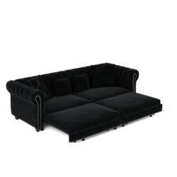 3 In 1 Pull Out Sofa Bed, Convertible Sleeper Sofa Bed, 3 Seater Sofa With Movable Ottoman - Black