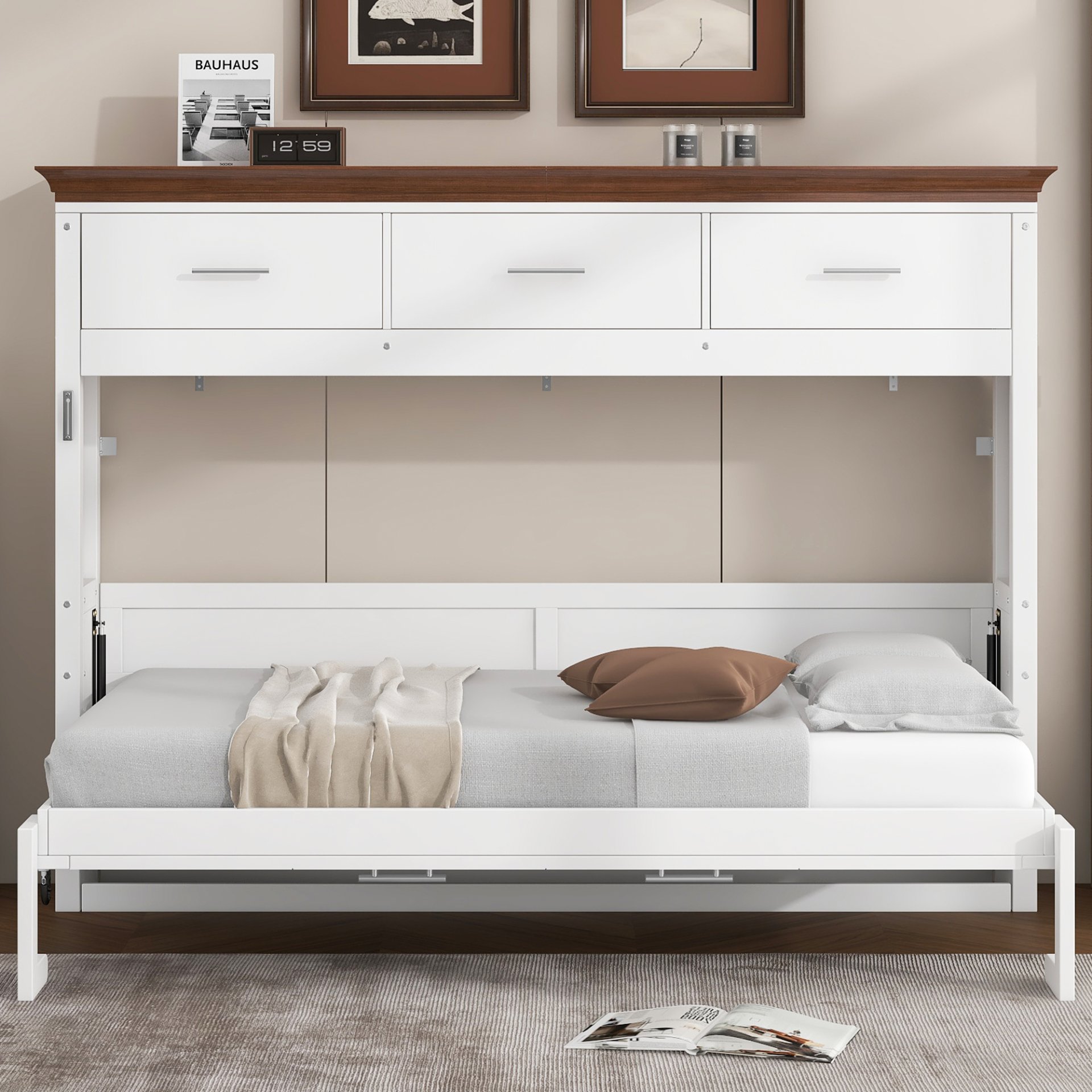 Twin Size Murphy Bed With 3 Drawers - White - Image 5
