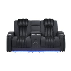 Duran - Power Reclining Loveseat, LED Light And Bluetooth Speaker - Black