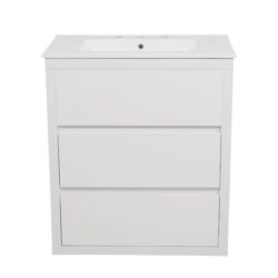 Double Sinks Bathroom Vanity Set With 2 Basins, Full Extension Soft Close Drawers - White