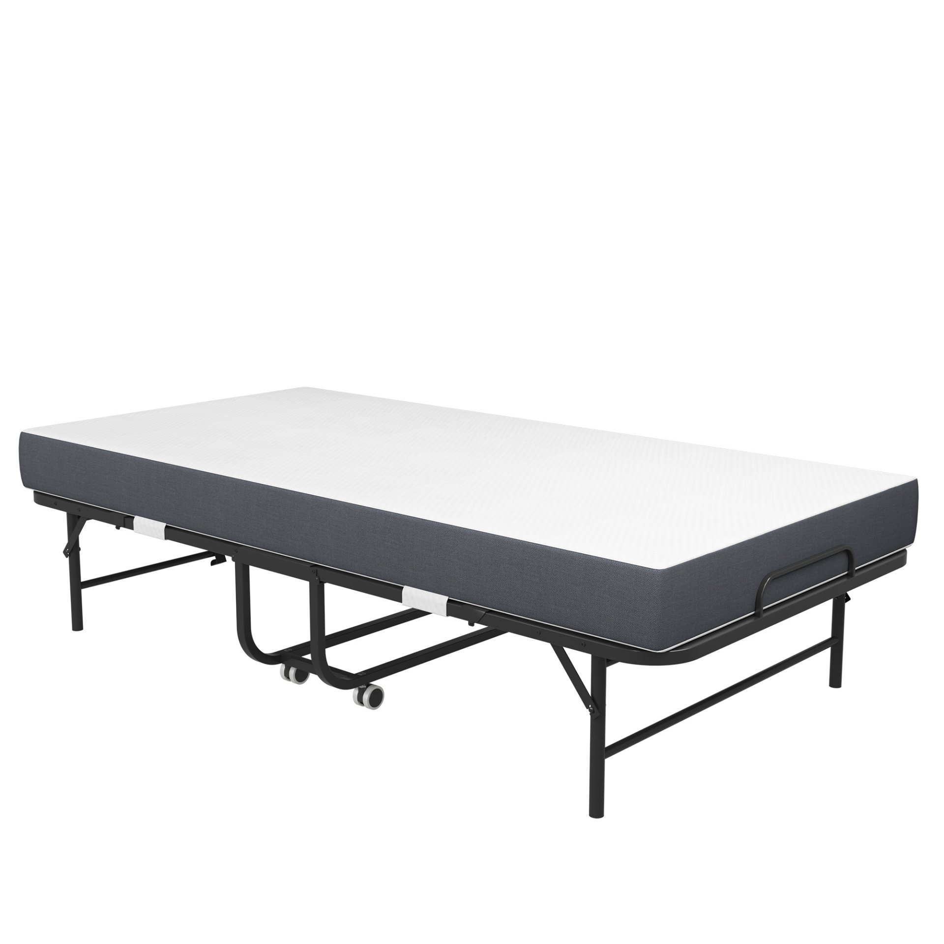 Twin Folding Bed With Memory Foam Mattress Portable Rollaway Bed Sturdy Metal Frame - Brushed Nickel - Image 16
