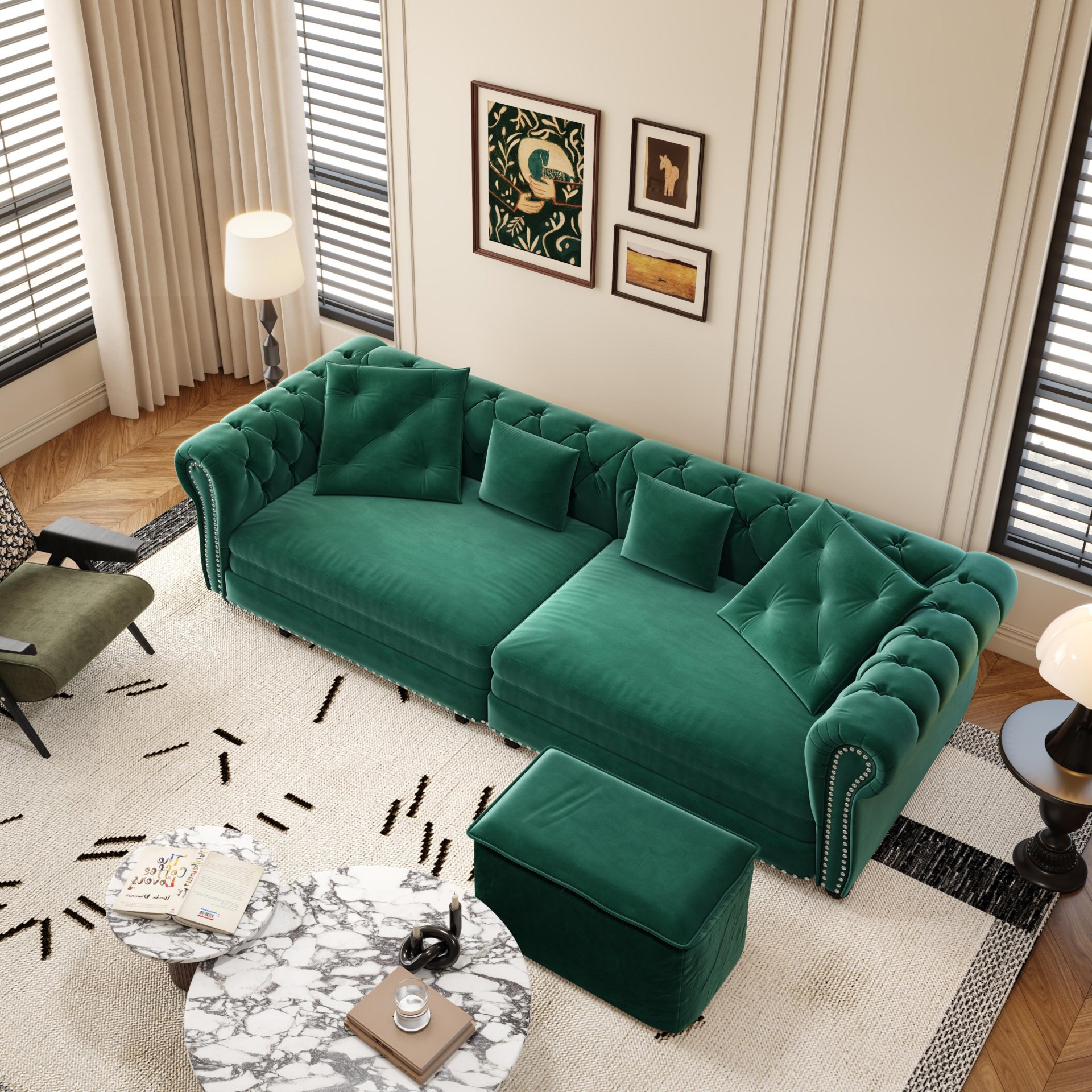 3 In 1 Pull Out Sofa Bed, Convertible Sleeper Sofa Bed, 3 Seater Sofa With Movable Ottoman - Green - Image 5