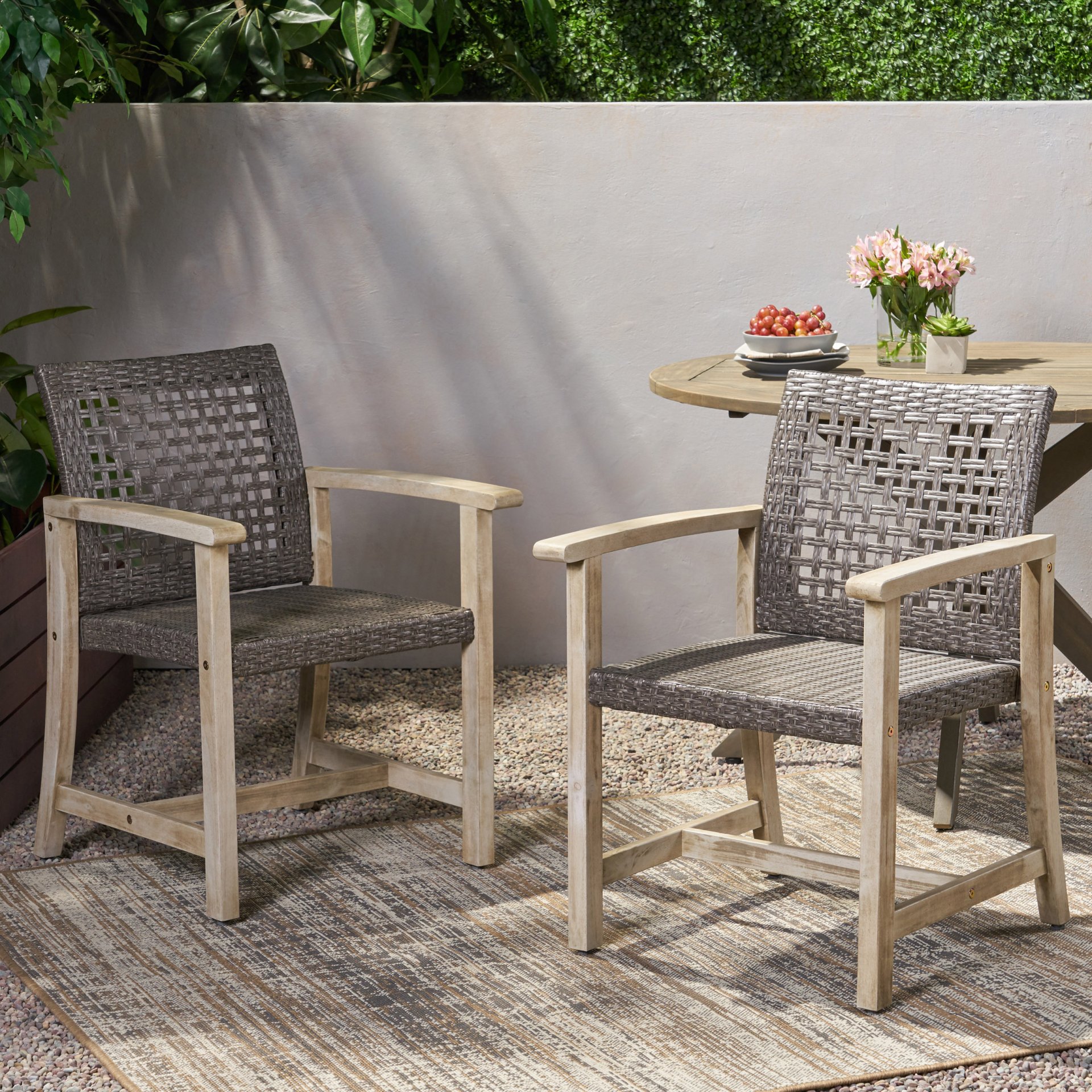 Outdoor Dining Chair (Set of 2) - Light Gray / Mix Black - Image 2