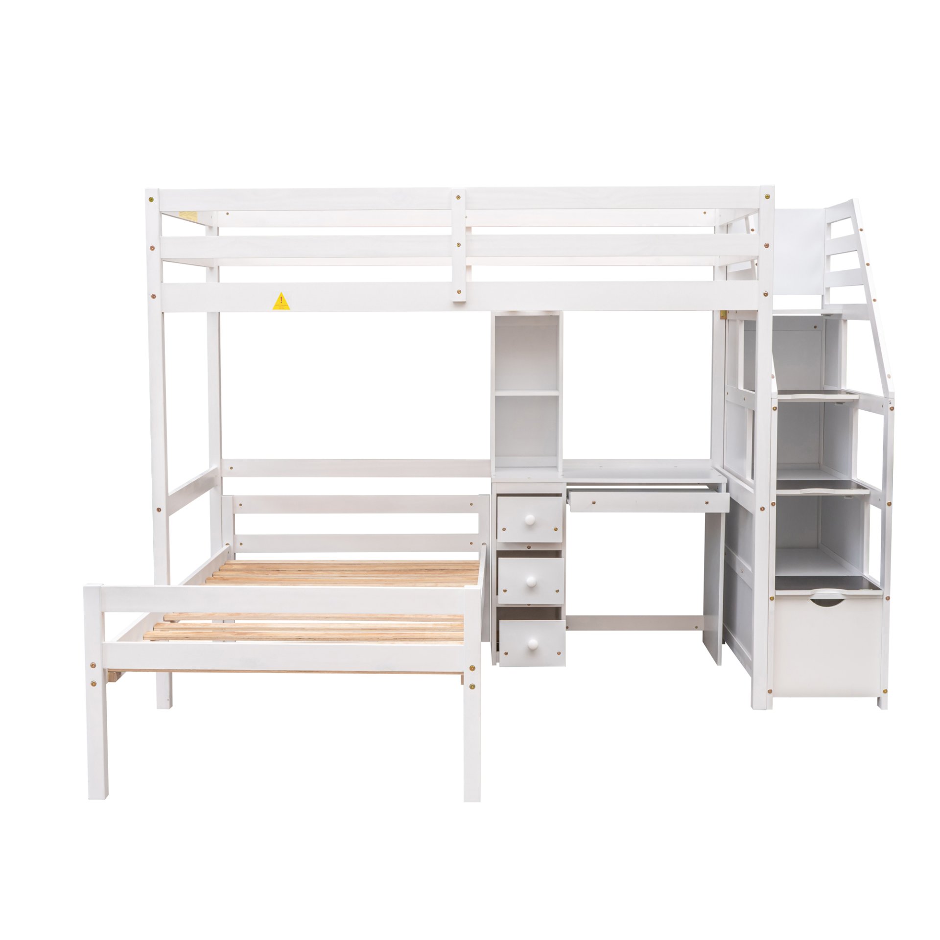 Twin Size Loft Bed With Stand Alone Bed, Storage Staircase, Desk, Shelves, And Drawers - White - Image 4