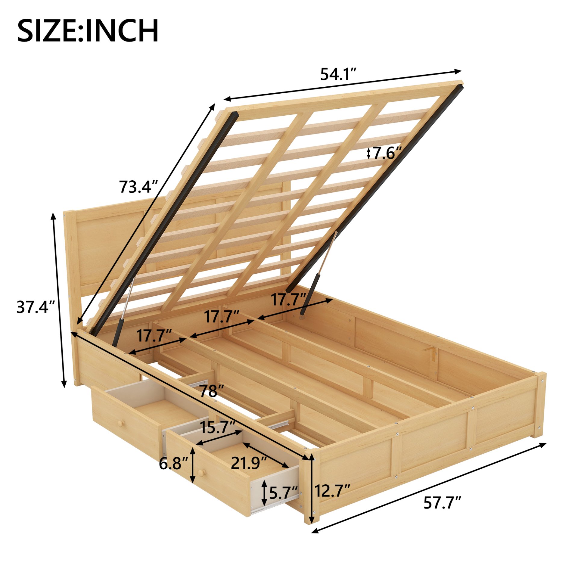 Full Size Platform Bed With Underneath Storage And 2 Drawers - Natural - Image 3