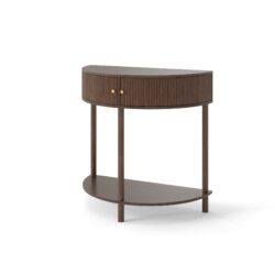 Artisan Crafted Wave Pattern Demi Lune Console Table With Brown Woodgrain, Unique Half Moon Design End Table With 2 Storage Drawers And Bottom Shelf For Living Room, Bedroom, Study, Hallway - Brown