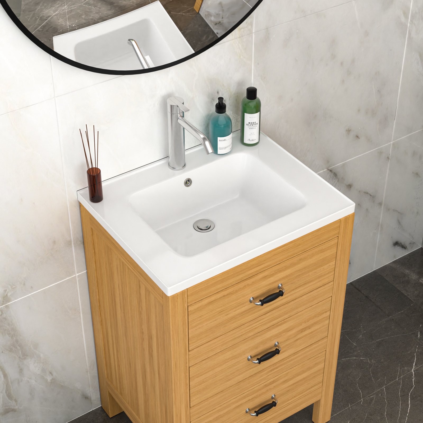 Rectangular Single Vanity Top With 1 Faucet Hole And Overflow Ceramic - White - Image 2