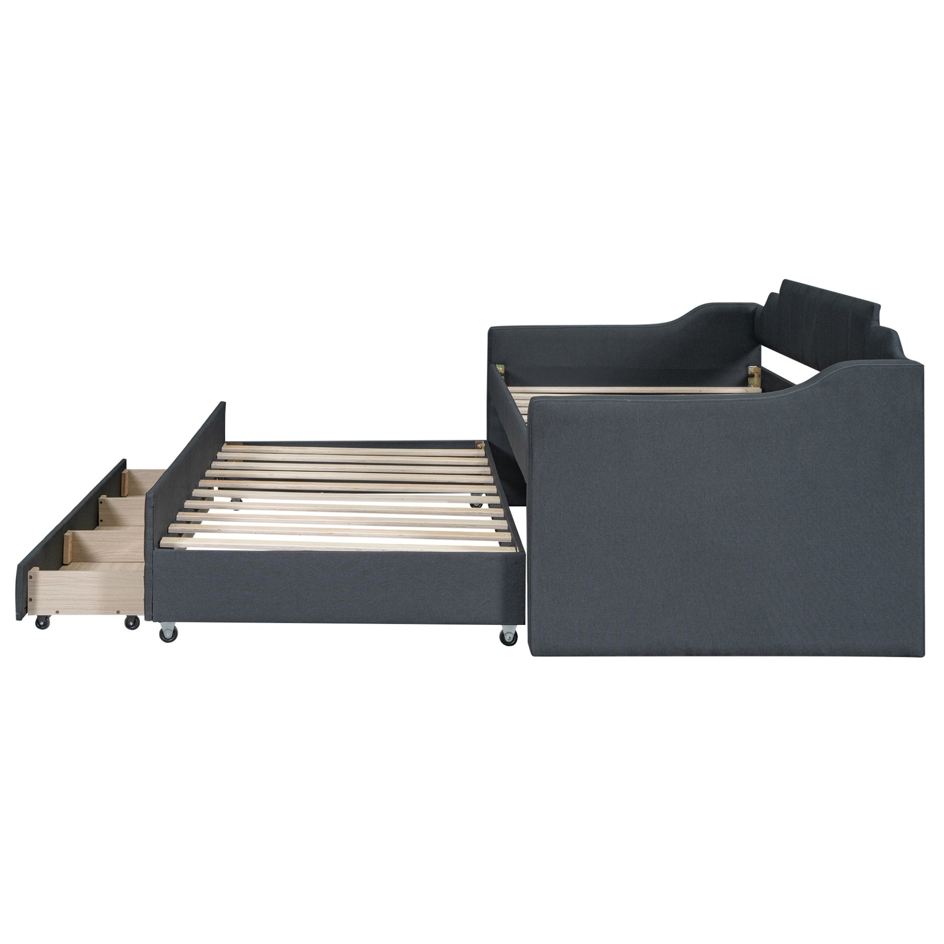 Twin Size Upholstered Daybed With Trundle And 3 Drawers - Gray - Image 7