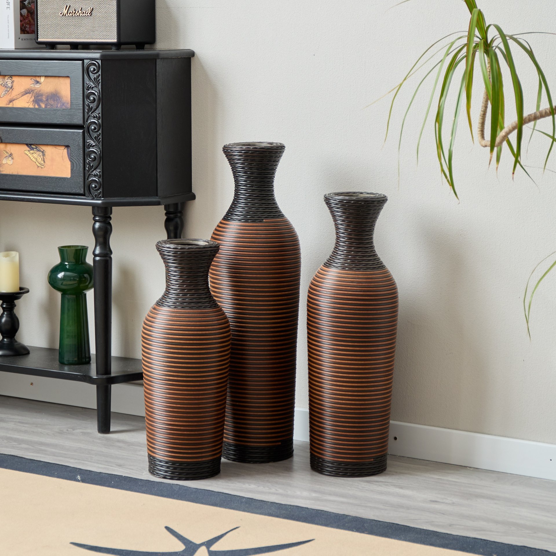 Desktop Vase, Classic And Neat Floor Vase, High Independent Flower Stand, Home Decoration Flower Stand (Set of 3) - Black / Brown - Image 19