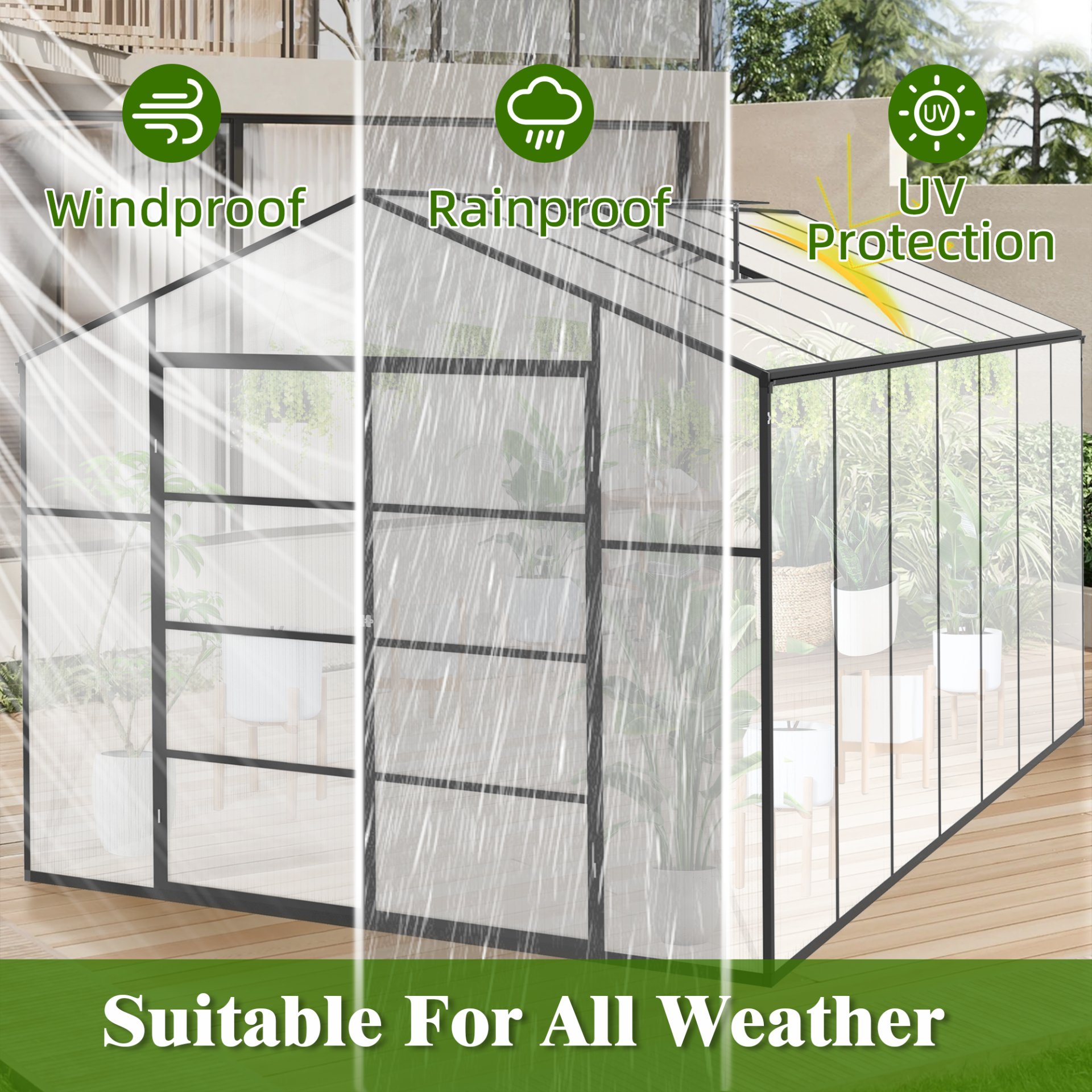 Newly Design Windproof Greenhouse 10 X 14 Ft Polycarbonate Greenhouse For All Season Outdoor Use - Black - Image 4