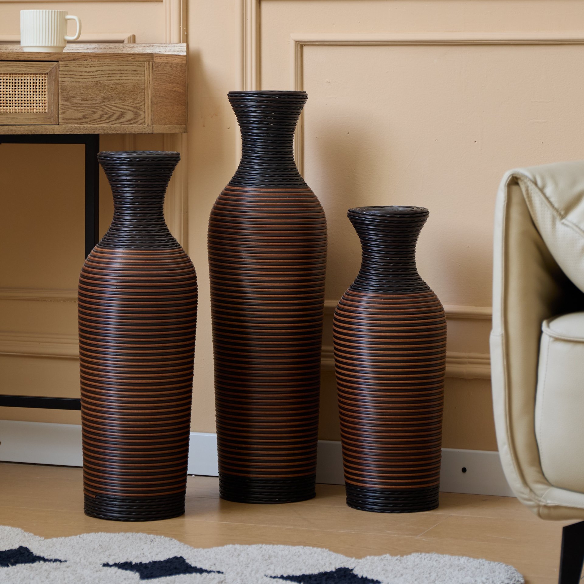 Desktop Vase, Classic And Neat Floor Vase, High Independent Flower Stand, Home Decoration Flower Stand (Set of 3) - Black / Brown - Image 12