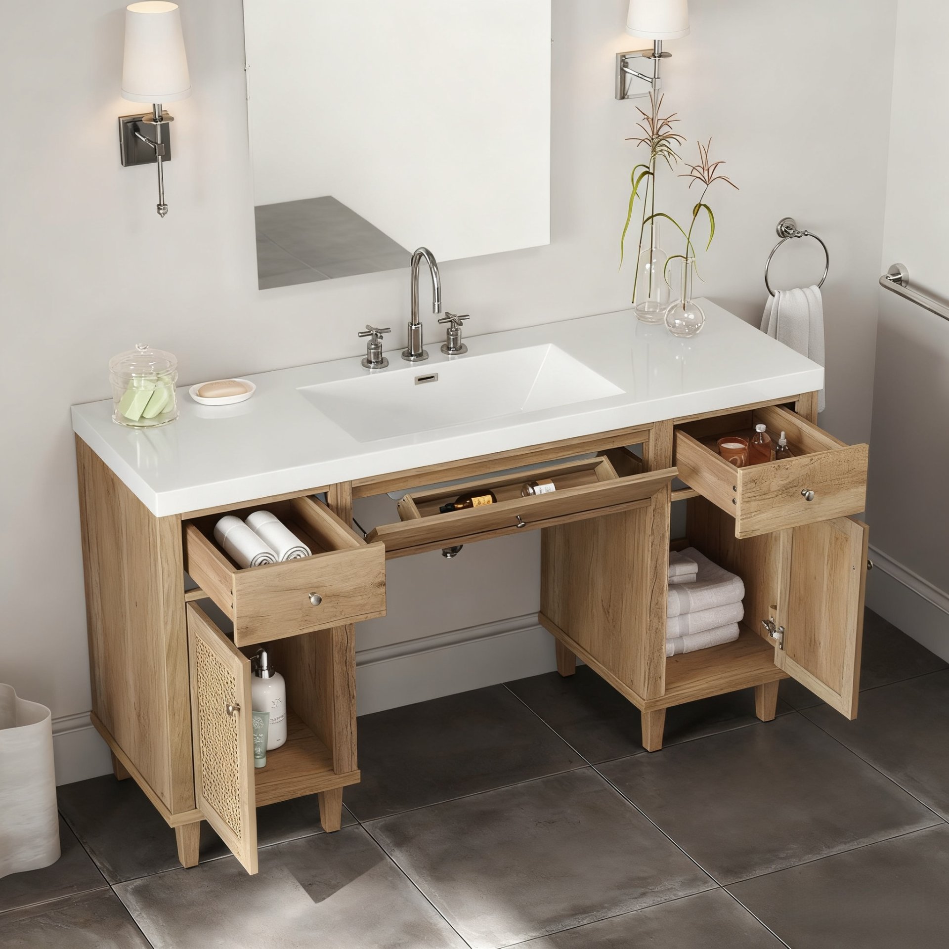 Single Bathroom Vanity With Smc Sink, Spacious Storage Cabinet - Wood - Image 7