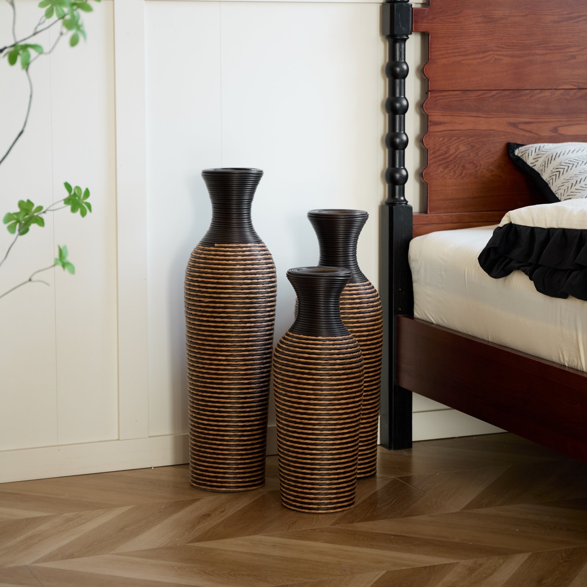 3 Piece Set Of Decorative Floor Vases, Classic And Neat Floor Vases With High Independent Flower Racks, Artificial Vine Vases, Home Decoration Flower Racks - Beige / Black - Image 15