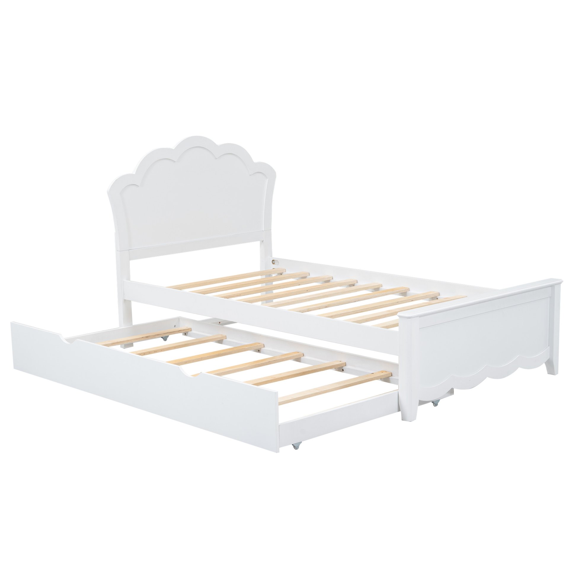 Twin Size Platform Bed With Headboard And Trundle - White - Image 6